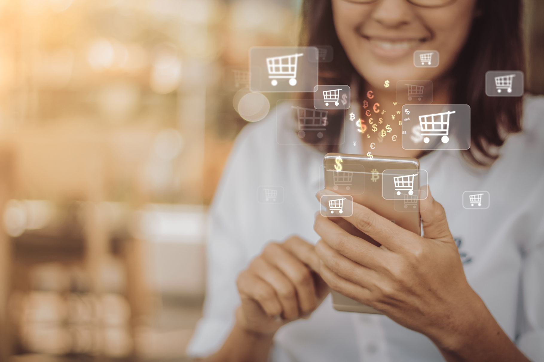 Businesswoman using phone online shopping Businesswoman using phone online shopping