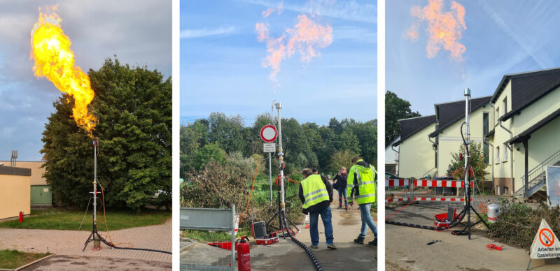 Mobile Gasfackel XL und Gas-Prüfstandrohr im Einsatz