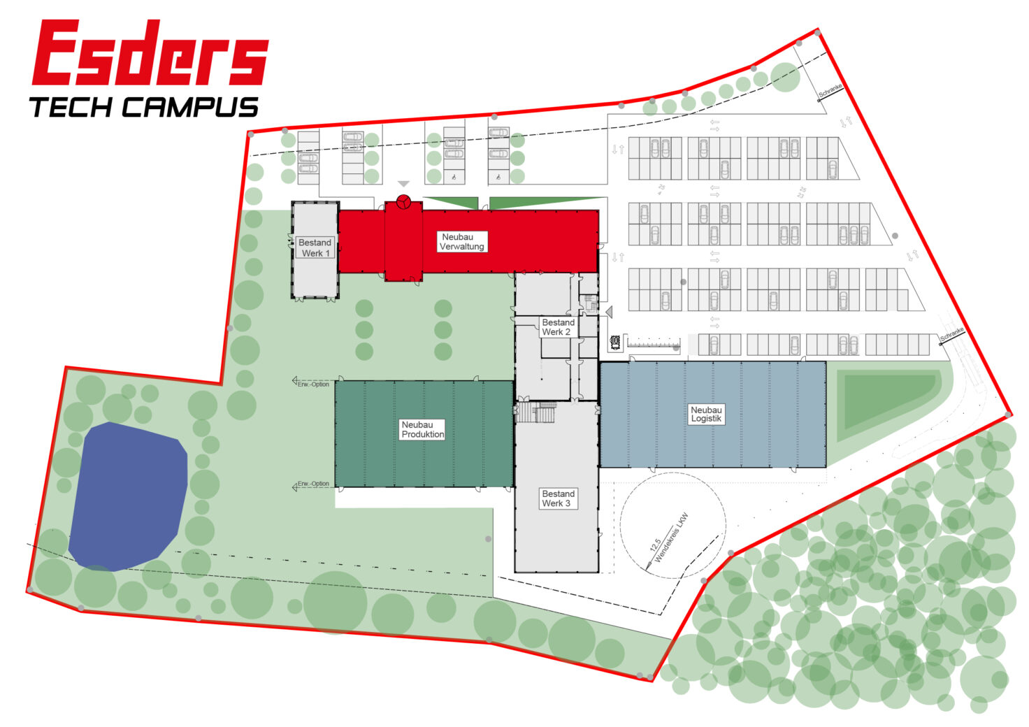 Lageplan-Esders-Tech-Campus-in-Bestand-und-Bauabschnitte-aufgeteilt.