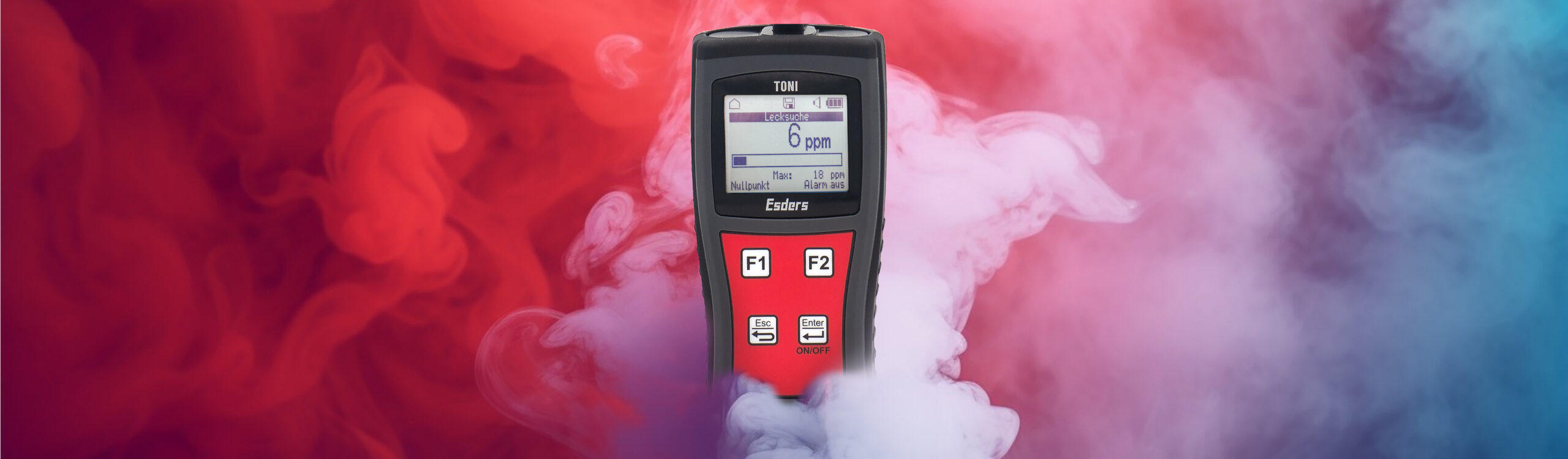 TONI GasTest auf Rot blauem Nebel